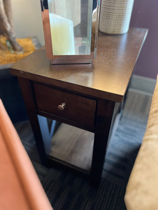 Chairside Table Wood Finish W/ USB Ports